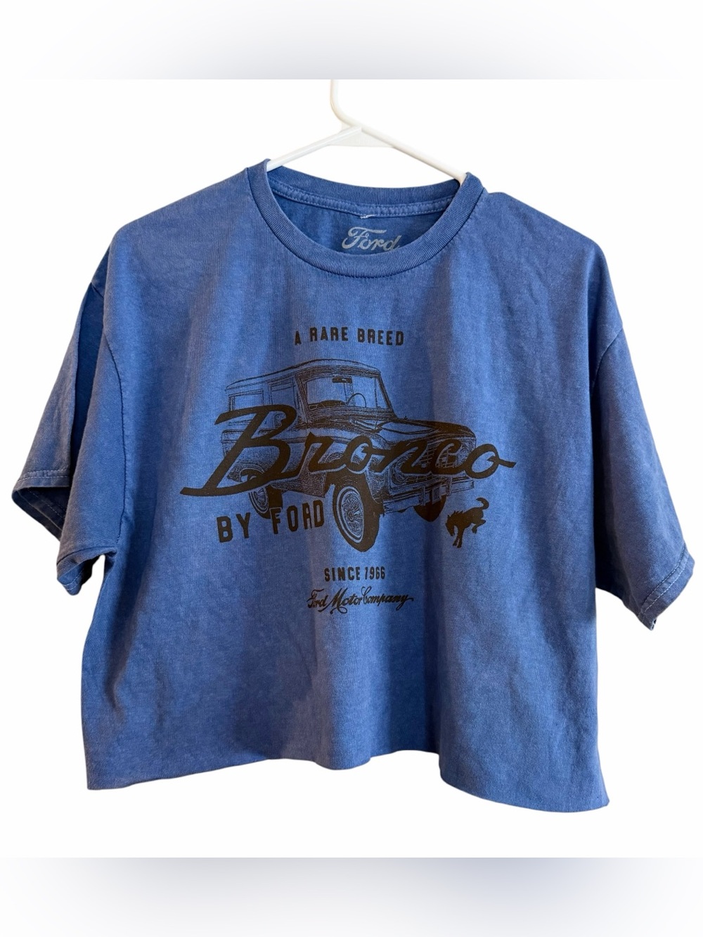 Ford Bronco Blue American Retro Car Lover Summer Cotton Cropped Graphic Tee XL